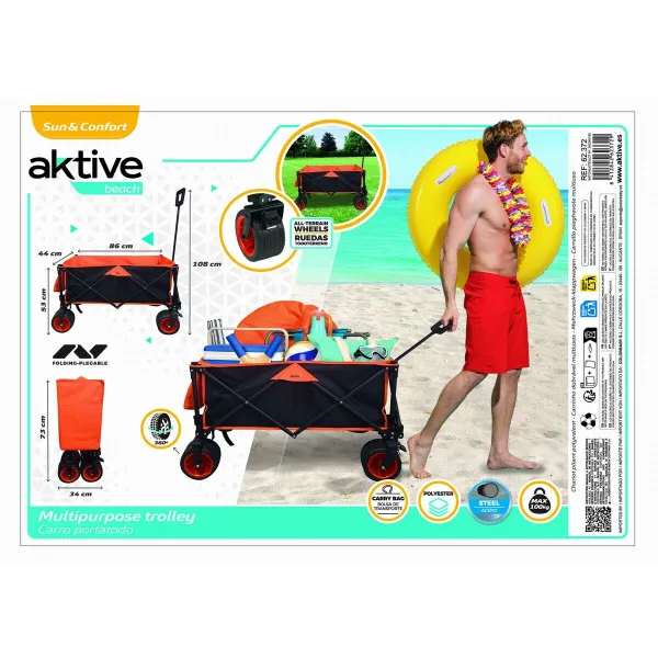 Universalus krepšelis Aktive Oranžinė Poliesteris PVC Plienas 86 x 108 x 44 cm Sulankstomas Paplūdimys