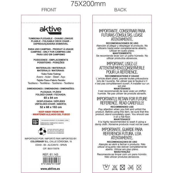 Шезлонг Aktive Синий 52 x 102 x 68 cm