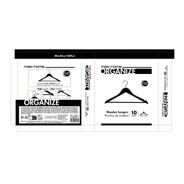 Apģērbu pakaramo komplekts Max Home Balts Koks Tērauds 44,5 x 23 x 1 cm 10 Daudzums (6 gb.)
