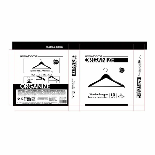 Apģērbu pakaramo komplekts Max Home Brūns Koks Tērauds 44,5 x 23 x 1 cm 10 Daudzums (6 gb.)