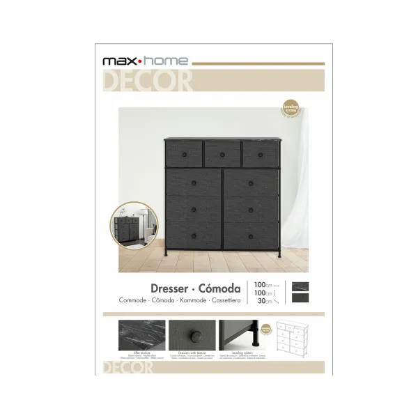 Kumode Max Home Melns Pelēks Marmors 100 x 100 x 30 cm