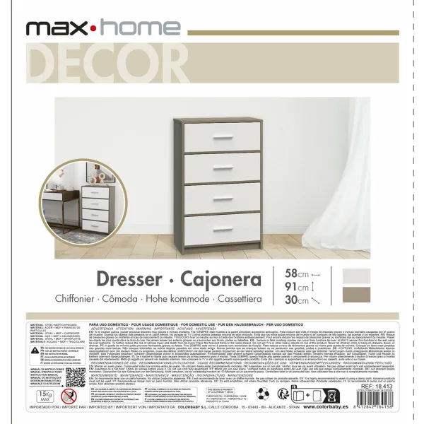 Комод Max Home Белый Серый современный 58 x 91 x 30 cm