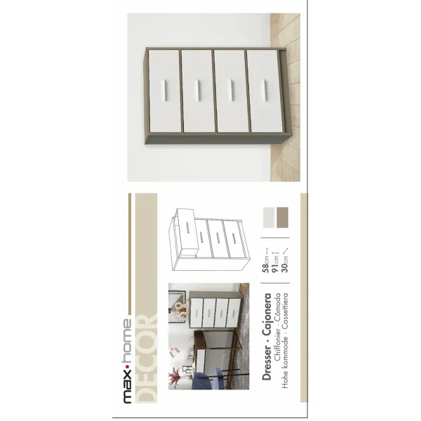 Chest of drawers Max Home White Grey Modern 58 x 91 x 30 cm
