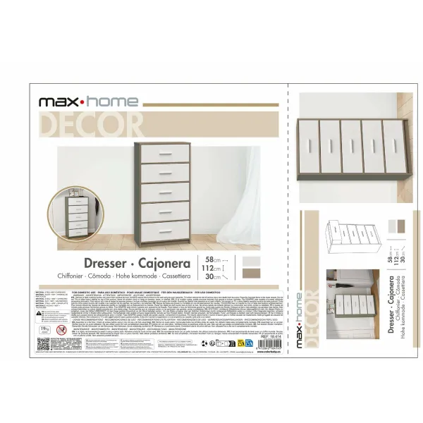 Lipasto Max Home Valkoinen Harmaa Moderni 58 x 112 x 30 cm