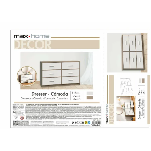 Kumode Max Home Balts Pelēks Moderns 114 x 70 x 30 cm