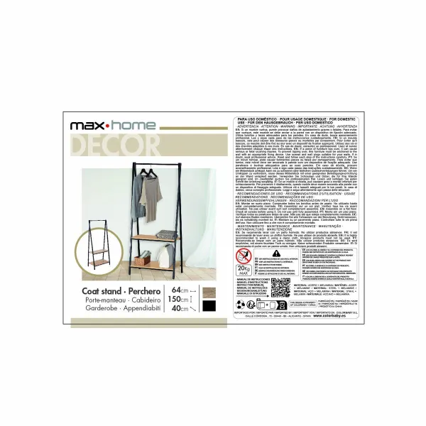 Mēteļu Pakaramais ar Plauktu Max Home Tērauds Melamīna skaidu plātnes Minimālists 64 x 150 x 40 cm