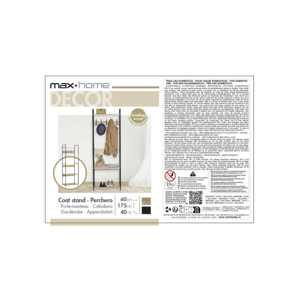 Coat rack with shelf Max Home Steel Melamin Particleboard Minimalist 60 x 175 x 40 cm