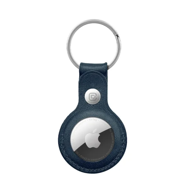 Crong Leather Case with Key Ring – Protective leather case with key ring for Apple AirTag 1/2 (navy blue)