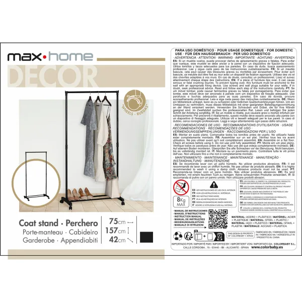 Takkiteline Max Home Teräs Muovinen 75 x 157 x 42 cm (4 osaa)