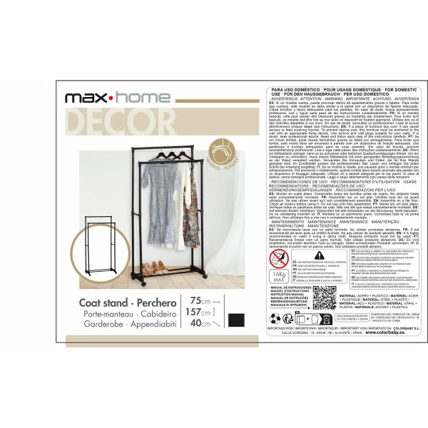 Takkiteline Max Home Teräs Muovinen 75 x 157 x 40 cm (4 osaa)