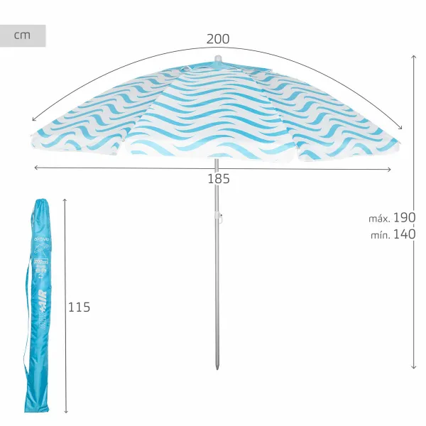 Пляжный зонт Aktive Синий Ø 200 cm 200 x 190 x 200 cm (6 штук)