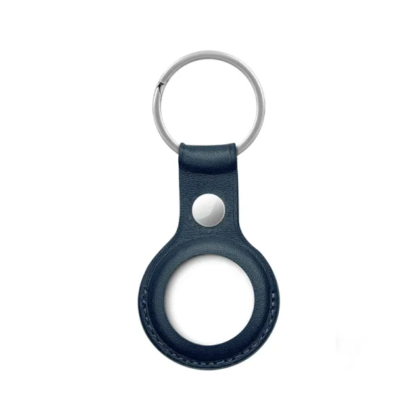 Crong Leather Case with Key Ring – Protective leather case with key ring for Apple AirTag 1/2 (navy blue)