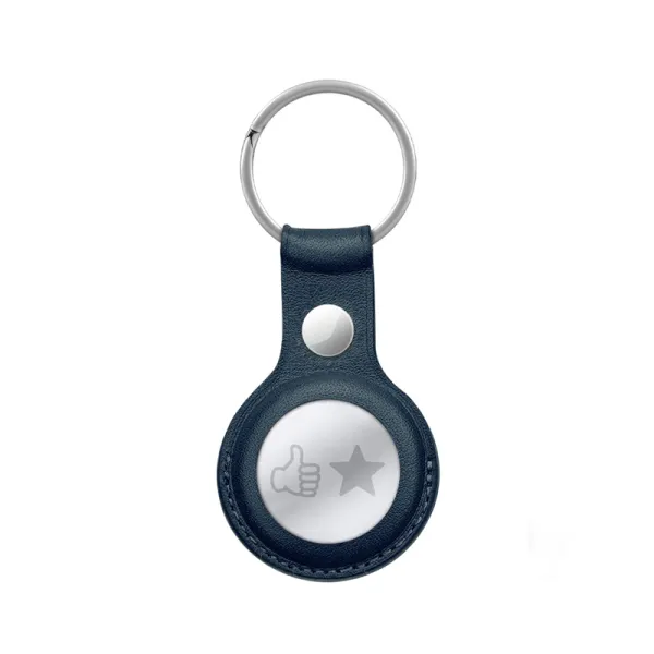 Crong Leather Case with Key Ring – Protective leather case with key ring for Apple AirTag 1/2 (navy blue)