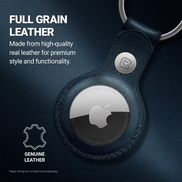 Crong Leather Case with Key Ring – Protective leather case with key ring for Apple AirTag 1/2 (navy blue)
