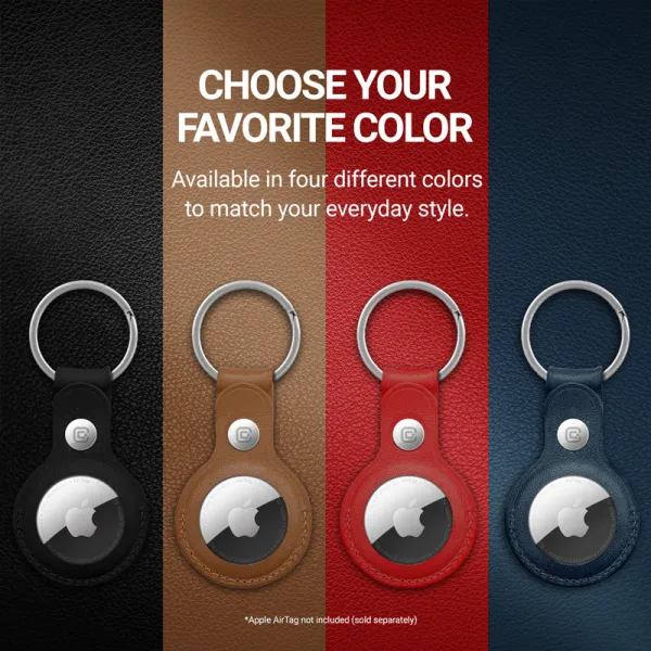 Crong Leather Case with Key Ring – Protective leather case with key ring for Apple AirTag 1/2 (navy blue)