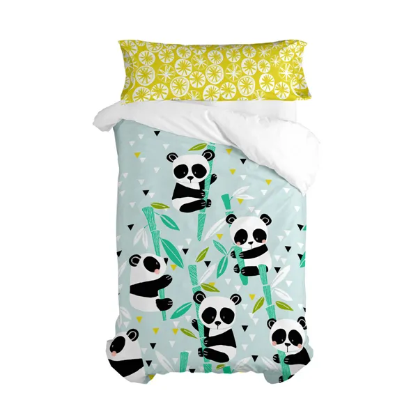 Duvet cover set HappyFriday Blue Single Panda bear 2 Pieces