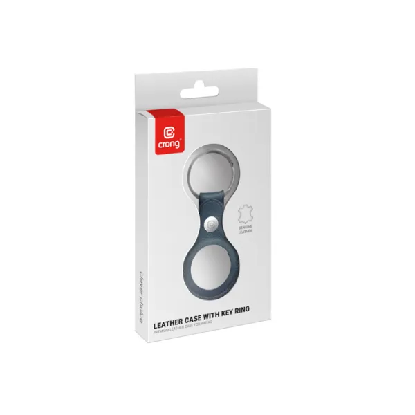 Crong Leather Case with Key Ring – Protective leather case with key ring for Apple AirTag 1/2 (navy blue)