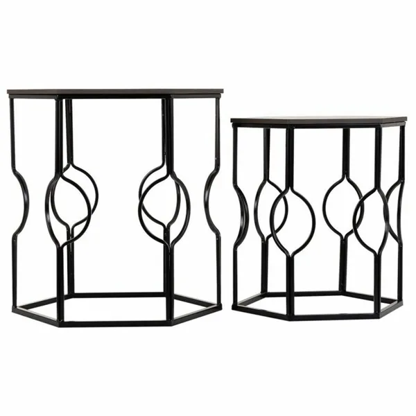 Set of 2 tables Alexandra House Living Black Iron MDF Wood 39 x 57 x 39 cm