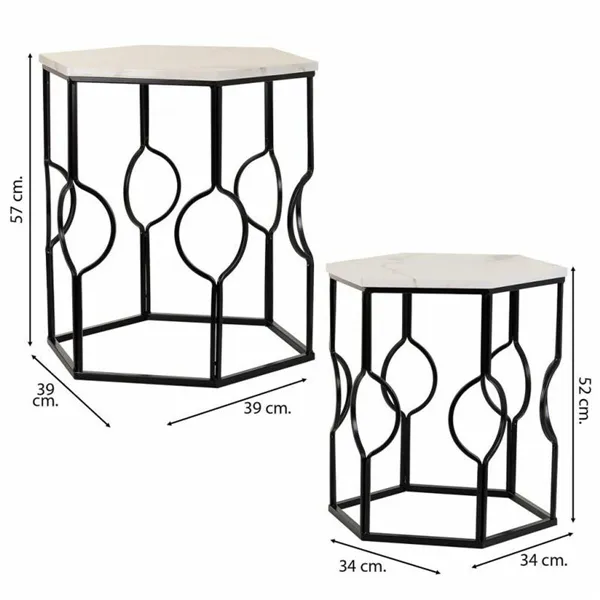 Set of 2 tables Alexandra House Living White Iron MDF Wood 39 x 57 x 39 cm