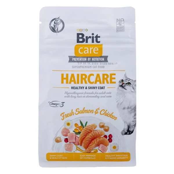 Cat food Brit Care Grain Free Haircare Healthy & Shiny Coat Adult Chicken Salmon Fish 400 g