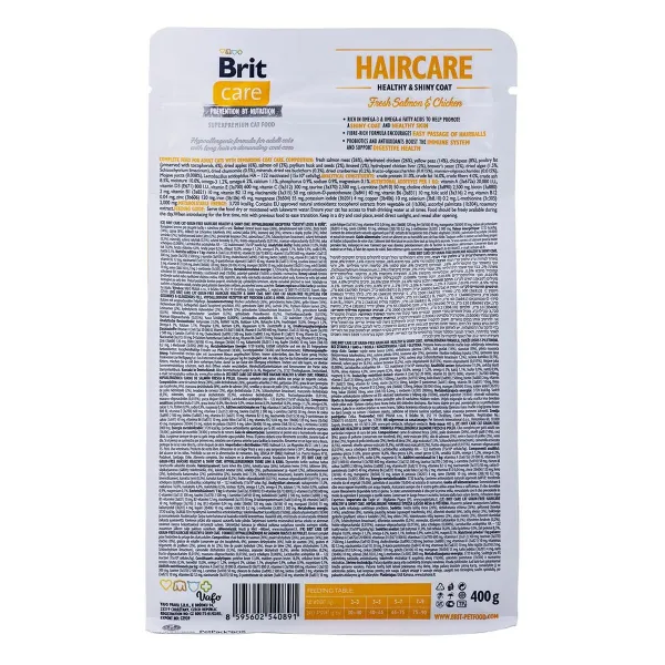 Kaķu barība Brit Care Grain Free Haircare Healthy & Shiny Coat Pieaugušais Cālis Laša krāsas Zivs 400 g