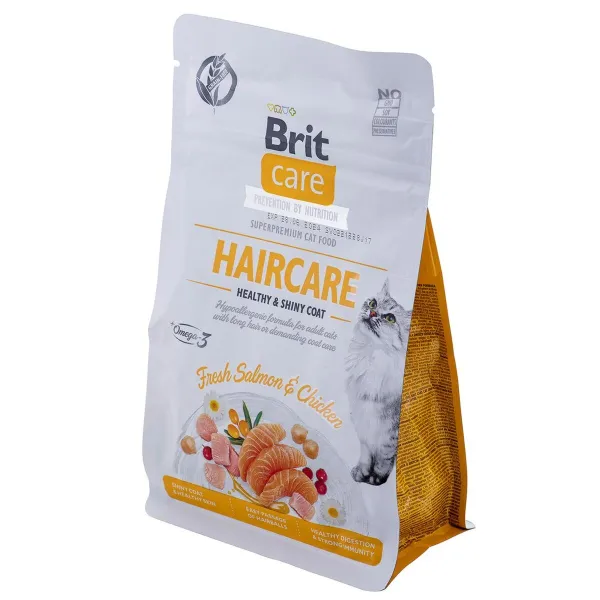 Cat food Brit Care Grain Free Haircare Healthy & Shiny Coat Adult Chicken Salmon Fish 400 g