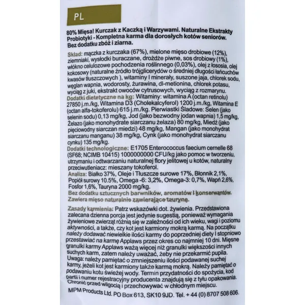 Kačių maistas Applaws Senior Vyresnysis Višta 7,5 kg