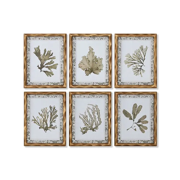 Painting Home ESPRIT Green Beige Golden Botanical plants 28 x 2,8 x 36 cm (6 Units)