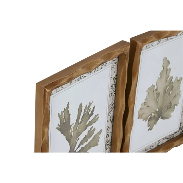 Painting Home ESPRIT Green Beige Golden Botanical plants 28 x 2,8 x 36 cm (6 Units)