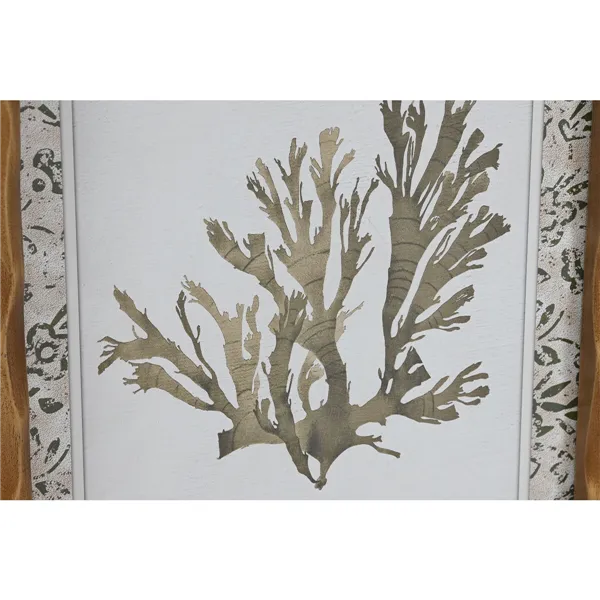 Painting Home ESPRIT Green Beige Golden Botanical plants 28 x 2,8 x 36 cm (6 Units)