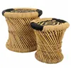 Set of stools Alexandra House Living Black Natural Bamboo Rope 38 x 38 x 38 cm 2 Pieces