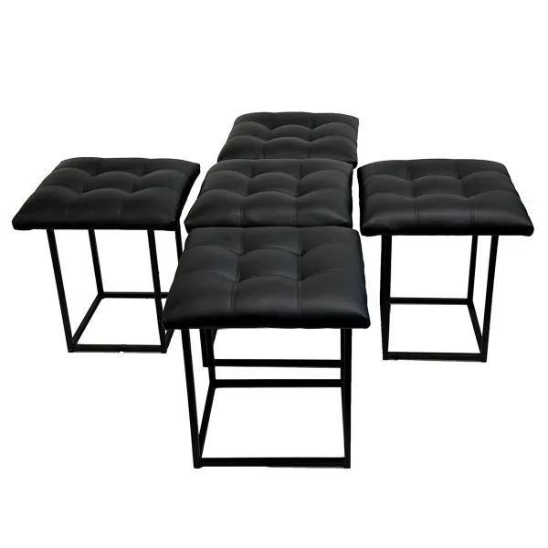 Set of stools GO GIFT Transformer Black Leather Steel 50 x 50 x 50 cm Pouffe 5-in-1 5 Units