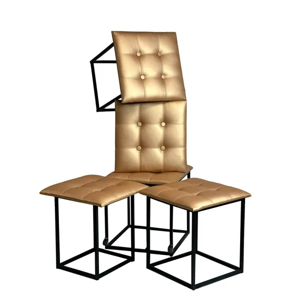 Set of stools GO GIFT Transformer Camel Leather Steel 50 x 50 x 50 cm Pouffe 5-in-1 5 Units