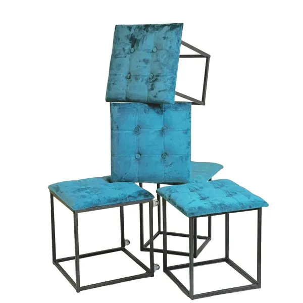 Set of stools GO GIFT Transformer Sininen Sametti Teräs 50 x 50 x 50 cm Pehmustettu istuin 5 yhdessä 5 osaa