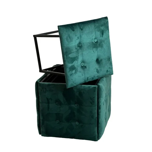 Set of stools GO GIFT Transformer Tummanvihreä Sametti Teräs 50 x 50 x 50 cm Pehmustettu istuin 5 yhdessä 5 osaa