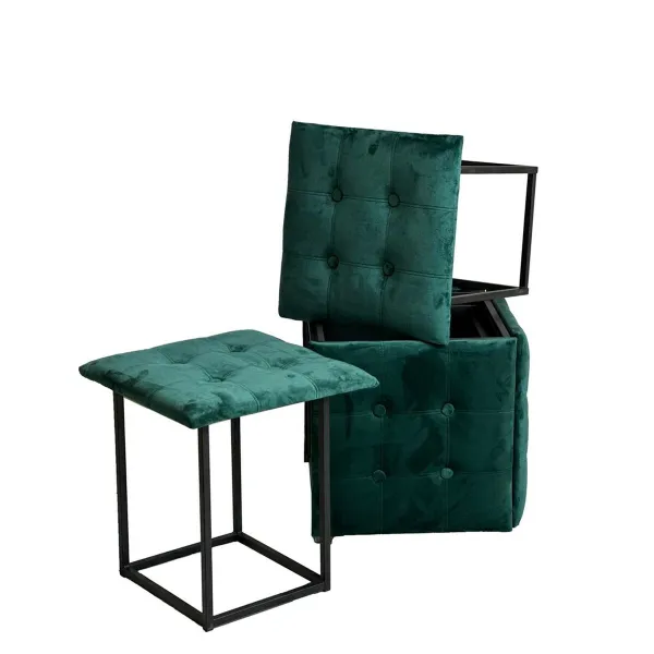 Set of stools GO GIFT Transformer Tummanvihreä Sametti Teräs 50 x 50 x 50 cm Pehmustettu istuin 5 yhdessä 5 osaa