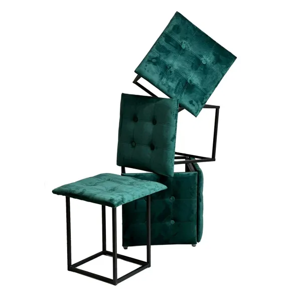 Set of stools GO GIFT Transformer Tummanvihreä Sametti Teräs 50 x 50 x 50 cm Pehmustettu istuin 5 yhdessä 5 osaa
