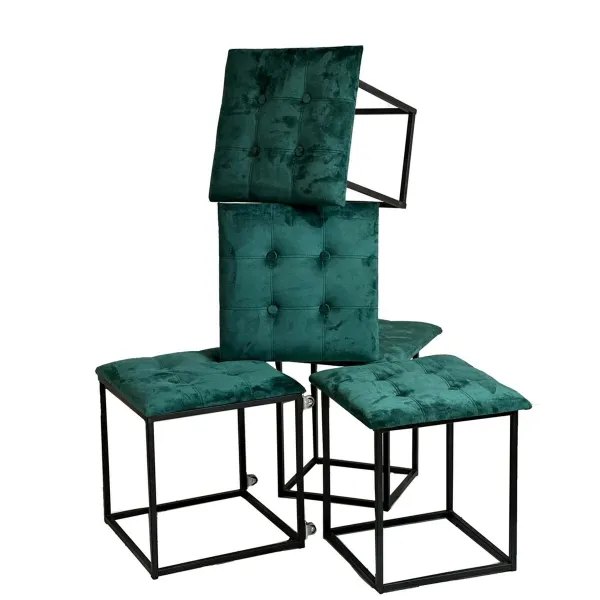 Set of stools GO GIFT Transformer Tummanvihreä Sametti Teräs 50 x 50 x 50 cm Pehmustettu istuin 5 yhdessä 5 osaa