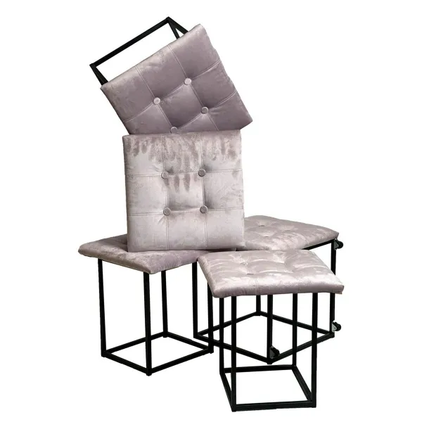 Set of stools GO GIFT Transformer Pink Velvet Steel 50 x 50 x 50 cm Pouffe 5-in-1 5 Units