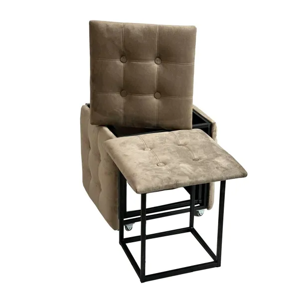 Set of stools GO GIFT Transformer Capuccino Sametti Teräs 50 x 50 x 50 cm Pehmustettu istuin 5 yhdessä 5 osaa