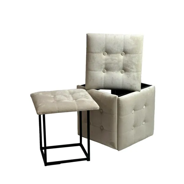 Set of stools GO GIFT Transformer Cream Velvet Steel 50 x 50 x 50 cm Pouffe 5-in-1 5 Units