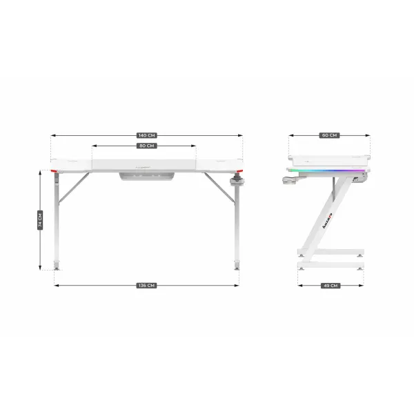 Rašomasis stalas Huzaro HZ-Hero 3.3 White RGB Balta
