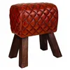 Stool Alexandra House Living Brown Leather Mango wood 51 x 30 x 41 cm