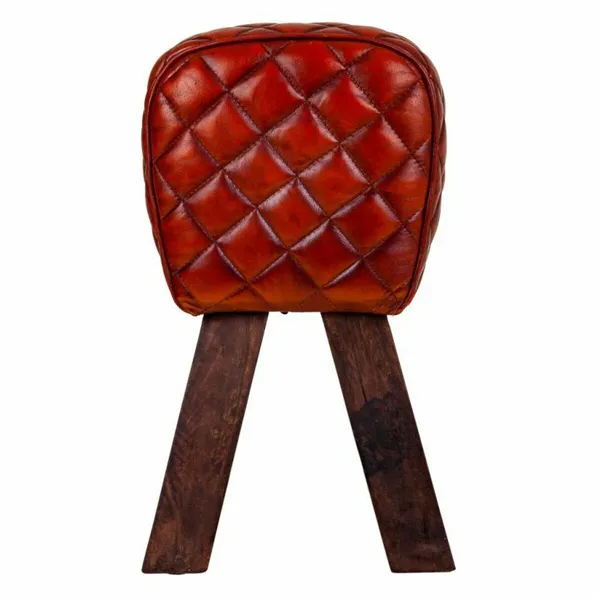 Stool Alexandra House Living Brown Leather Mango wood 51 x 30 x 41 cm