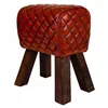 Stool Alexandra House Living Brown Leather Mango wood 51 x 30 x 41 cm