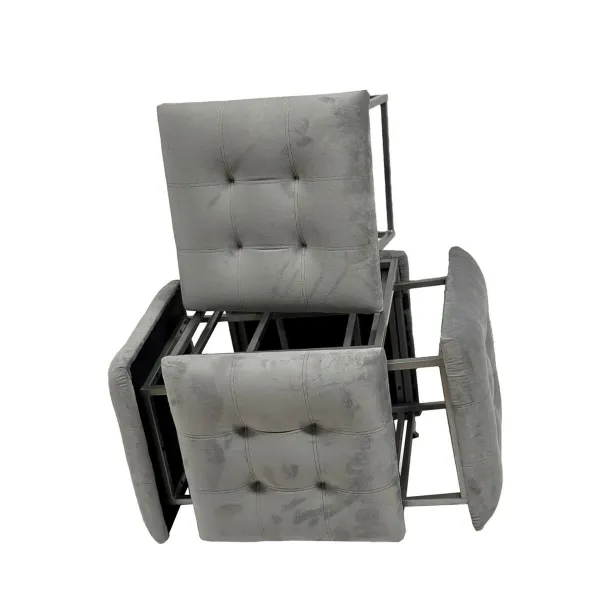 ķebļu komplekts GO GIFT Transformer Pelēks Samts Tērauds 50 x 50 x 50 cm Pufs 5-in-1 5 gb.