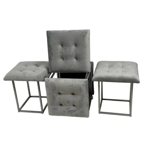 Set of stools GO GIFT Transformer Grey Velvet Steel 50 x 50 x 50 cm Pouffe 5-in-1 5 Units