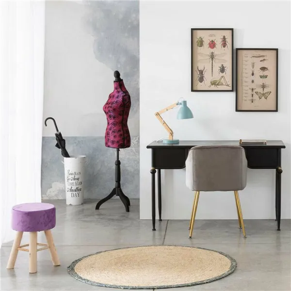 Stool Alexandra House Living Purple Velvet Bamboo Pinewood Sponge MDF Wood 32 x 44 x 32 cm