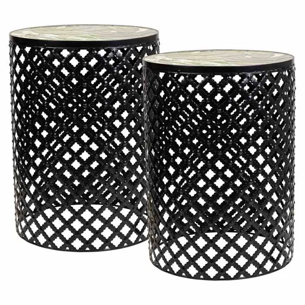 Flower Pot Stand Alexandra House Living Black Iron Tile 38 x 50 x 38 cm 2 Pieces