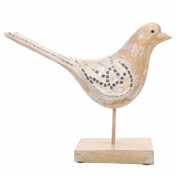 Decorative Figure Alexandra House Living White Natural Wood Glass Bird 26 x 12 x 30 cm